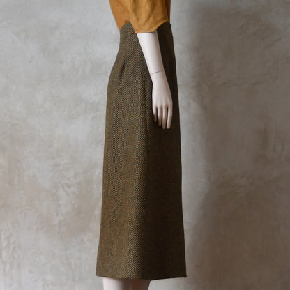 The Waisted A-Line Skirt in Orange GreenTiger Eye Tweed