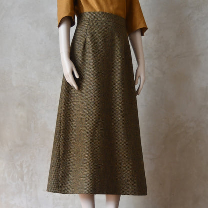 The Waisted A-Line Skirt in Orange GreenTiger Eye Tweed