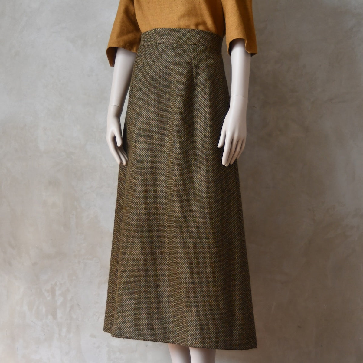 The Waisted A-Line Skirt in Orange GreenTiger Eye Tweed