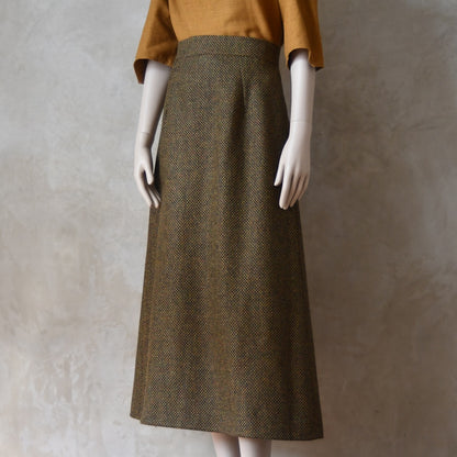 The Waisted A-Line Skirt in Orange GreenTiger Eye Tweed