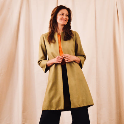 Pea Green Silk Car Coat - with Orange