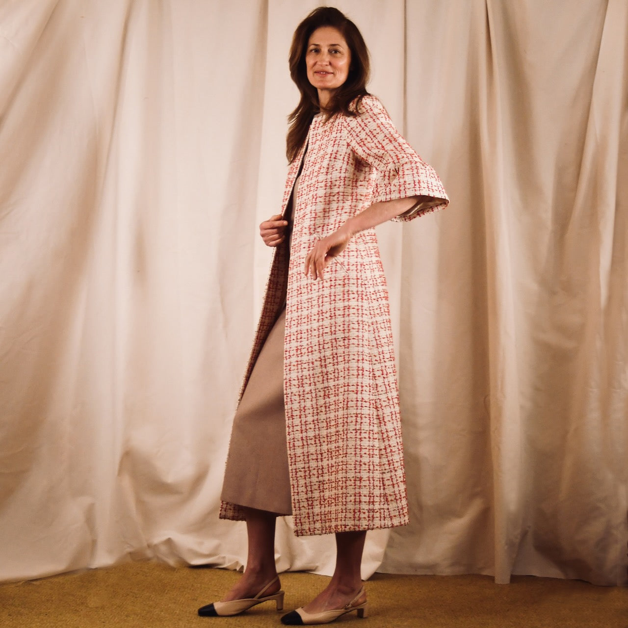 Bell Sleeve Boucle Coat - Side View