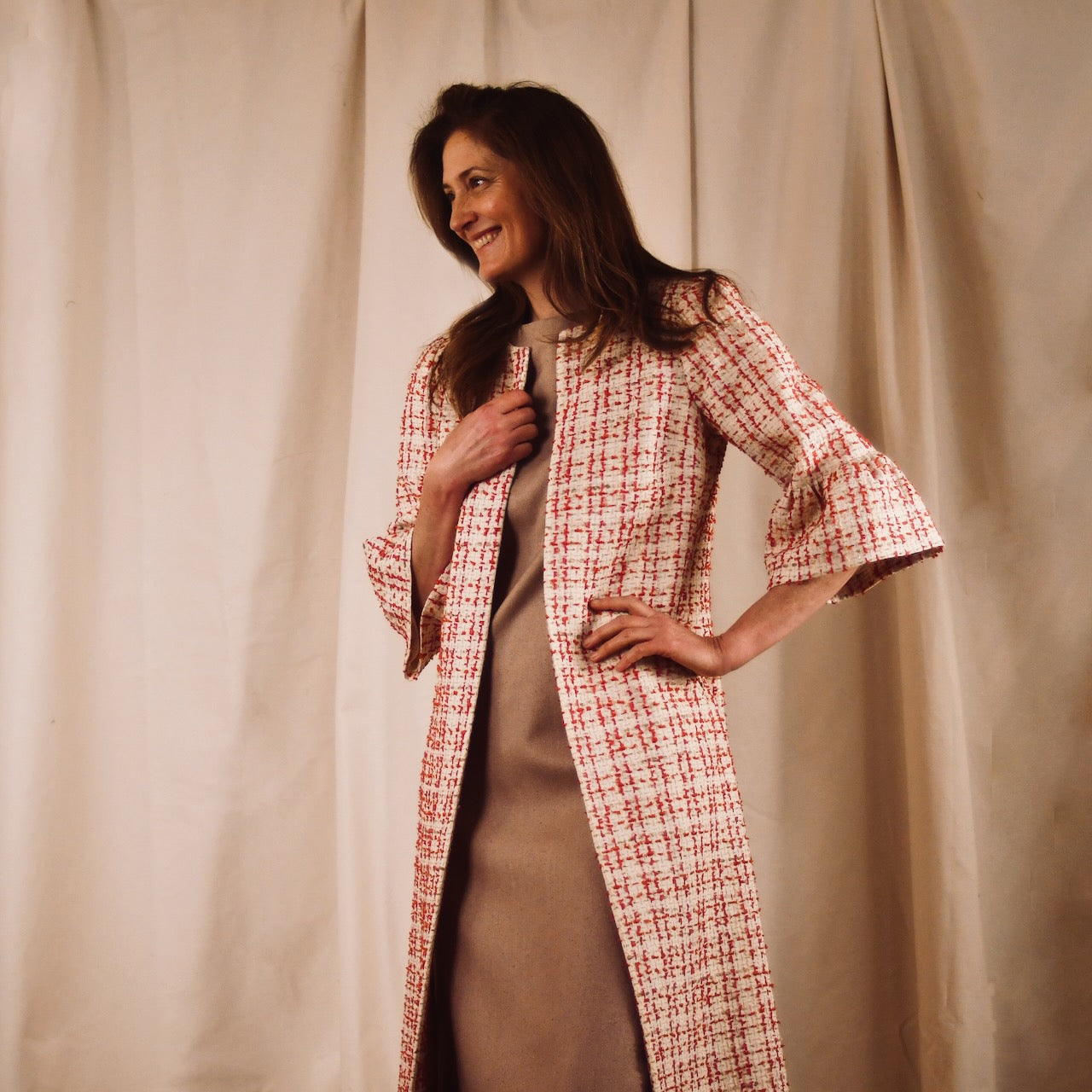 Bell Sleeve Boucle Coat - Close Up