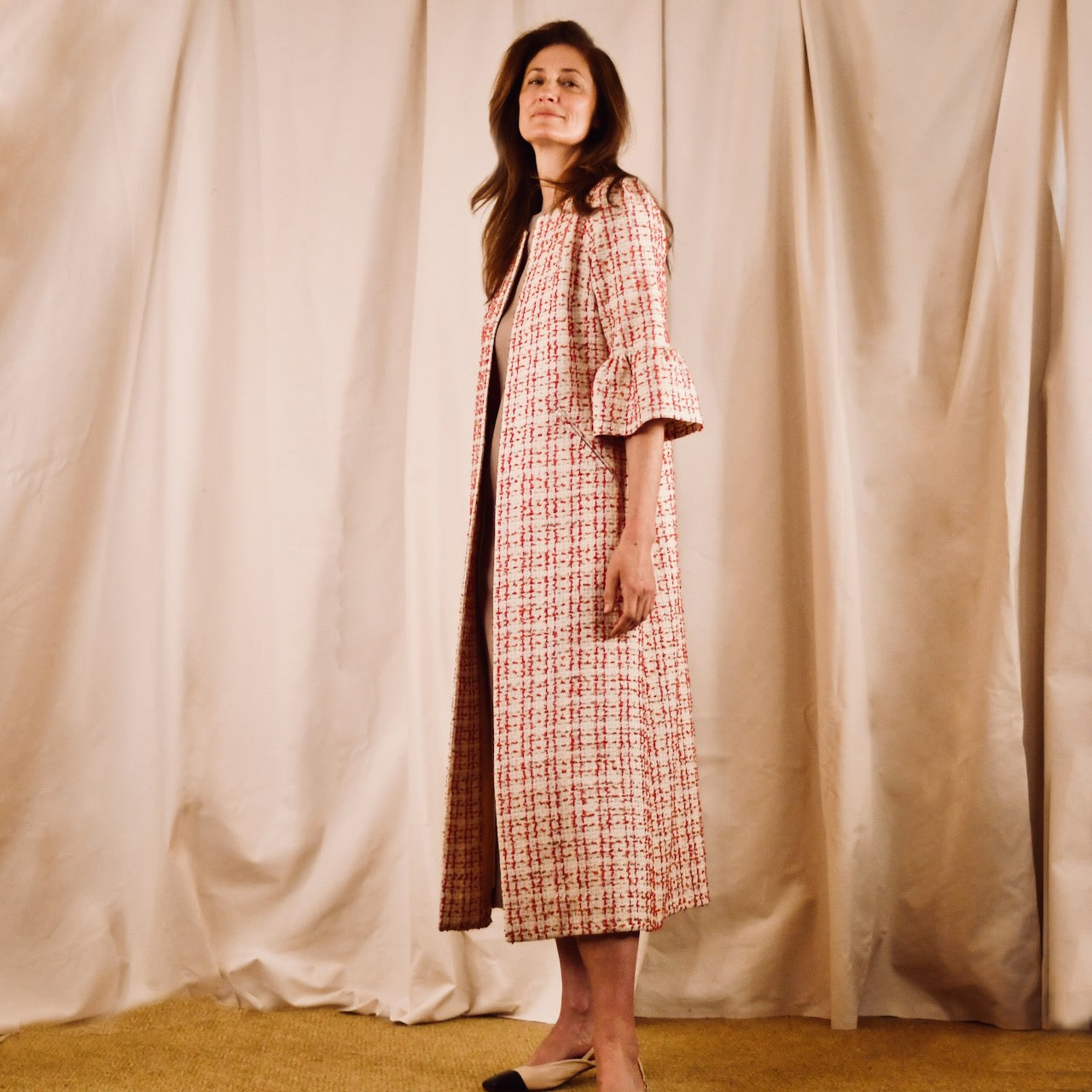 Bell Sleeve Boucle Coat - Full View