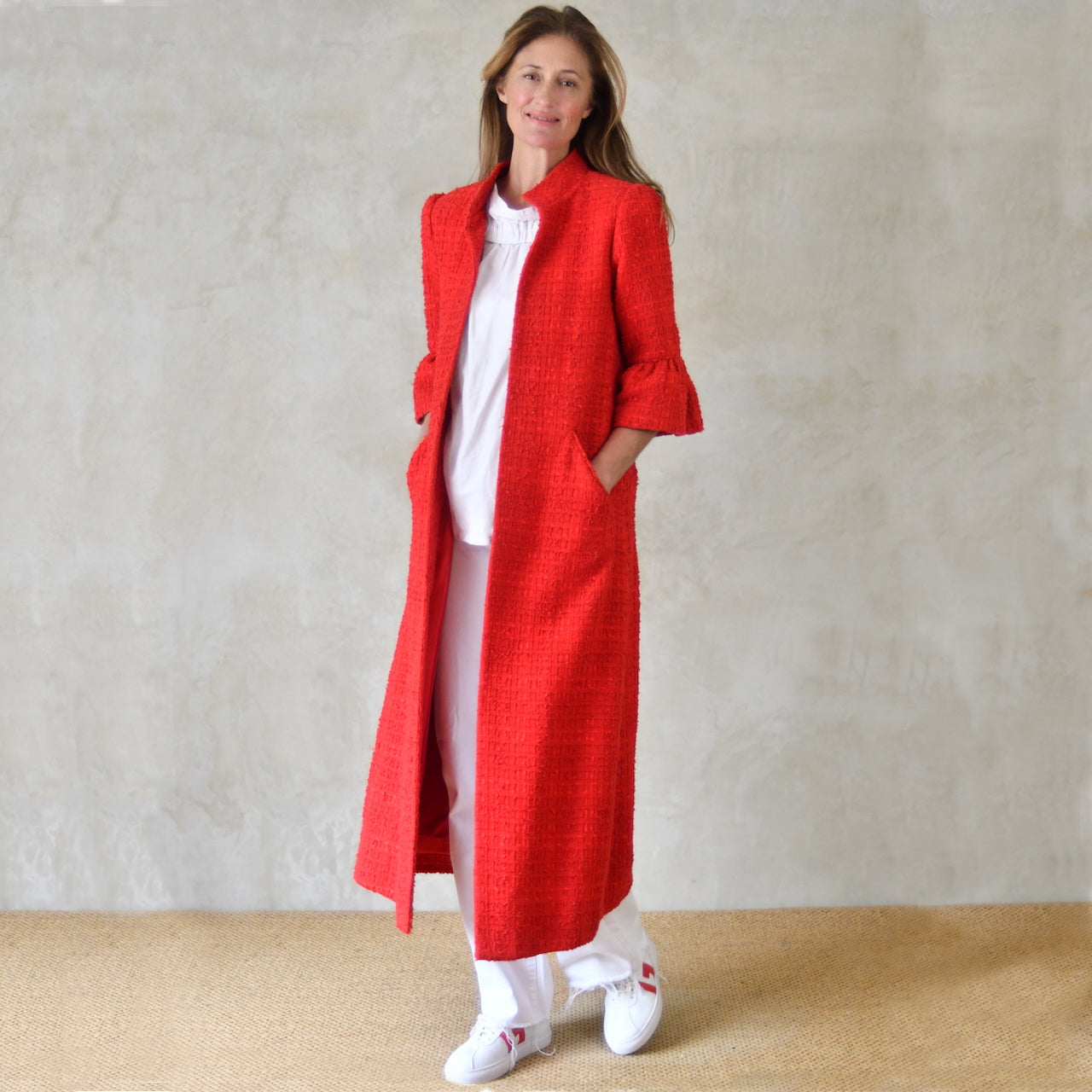 Red Summer Bell Sleeve A-Line Coat