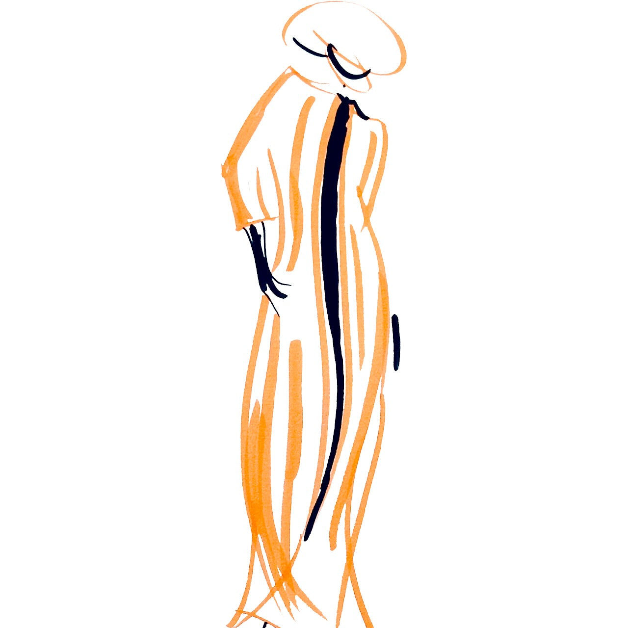 Sketch of EdNerat's Skirted Hourglass Coat. Drawn in Wales. Cut, Made and Finished by Hand in London.