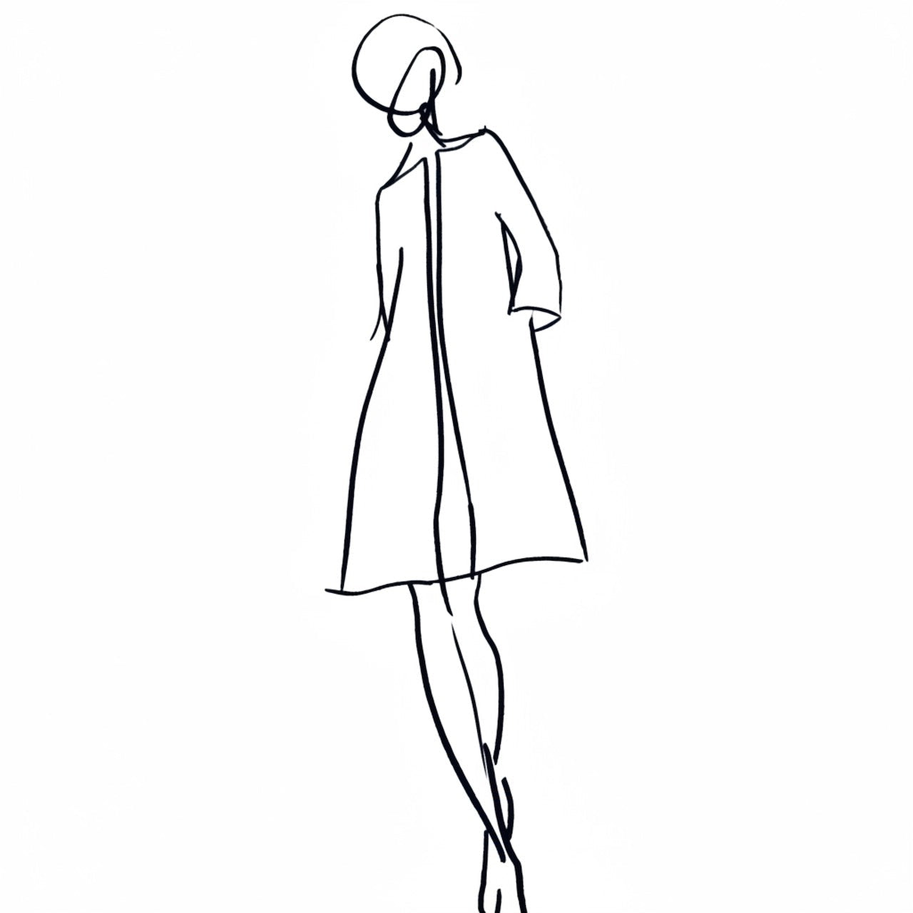 Handdrawn sketch of EdNerat trapeze coat by Otta Owen. Drawn in Wales. Cut, Made and Finished by Hand in London.