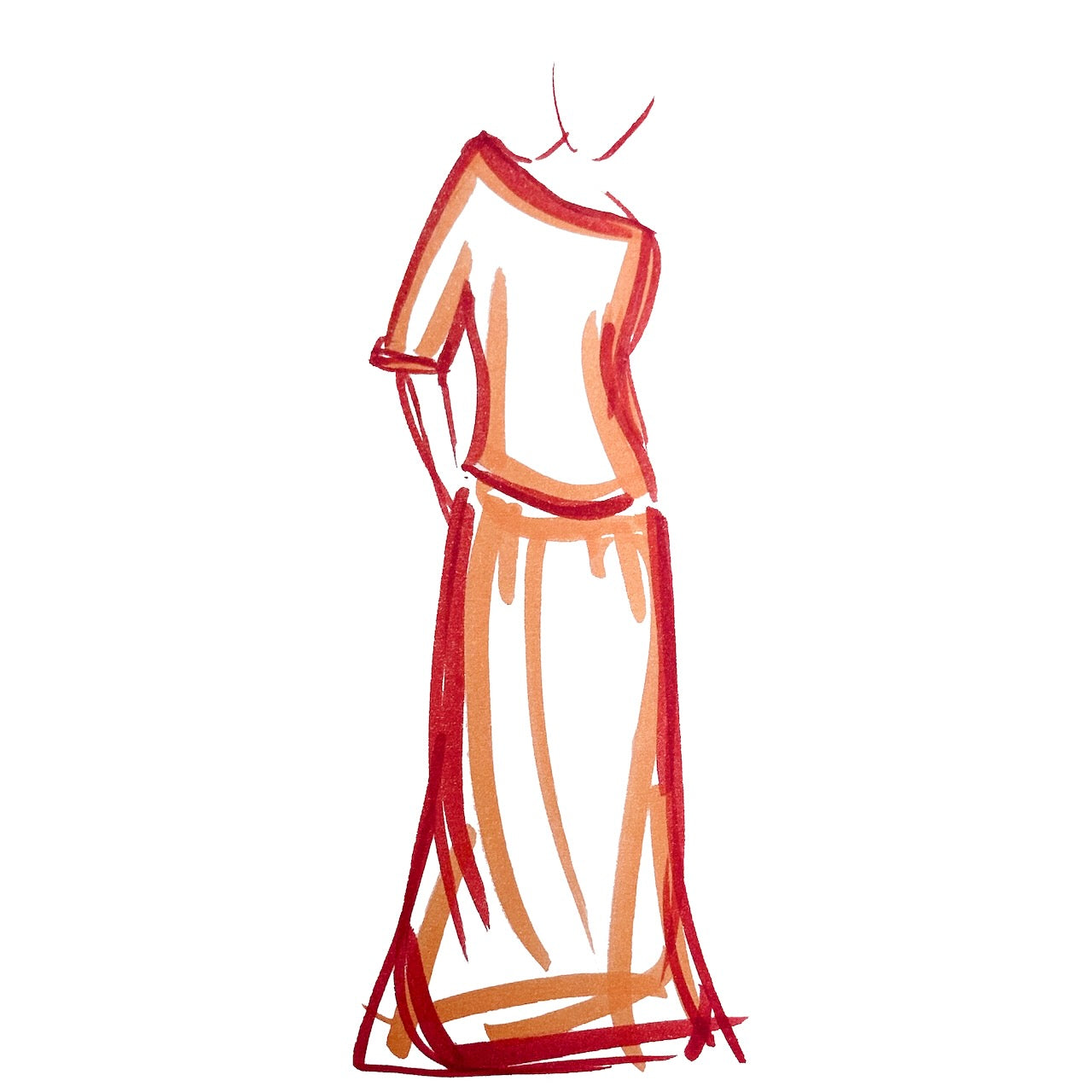 Sketch of EdNerat's Boat Neck Skirt Suit. Drawn in Wales. Cut, Made and Finished by Hand in London.
