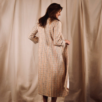 Fitted Hourglass Coat in Pale Linton Tweeds Boucle. A Fitted Sprint-Summer Bouclé Coat  - the perfect investment piece for Royal Ascot and Summer Occasions. Handmade in Britain. Back View