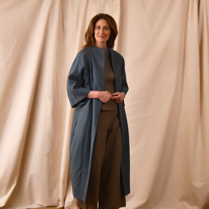 Long Linen Cocoon Coat - Alternate View