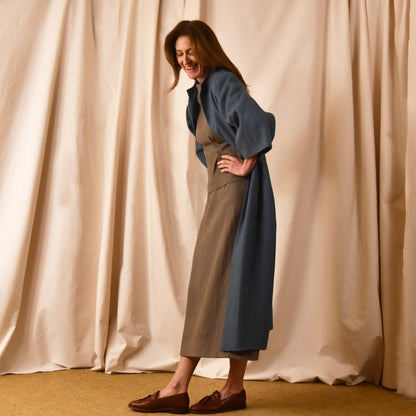 Long Linen Cocoon Coat - Side View