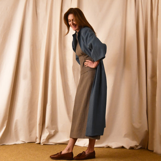 Long Linen Cocoon Coat - Side View