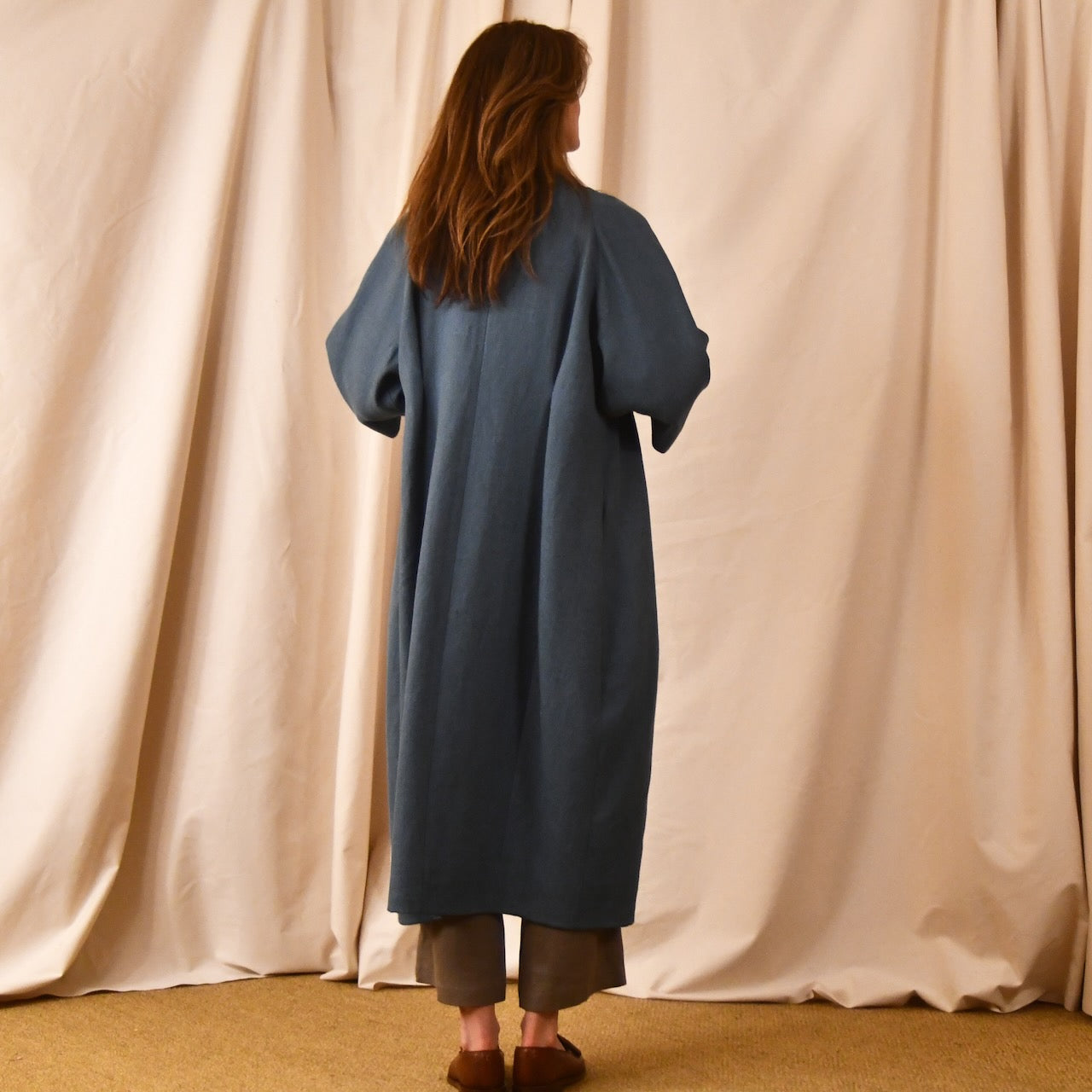 Long Linen Cocoon Coat - Back View