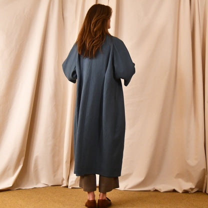 Long Linen Cocoon Coat - Back View