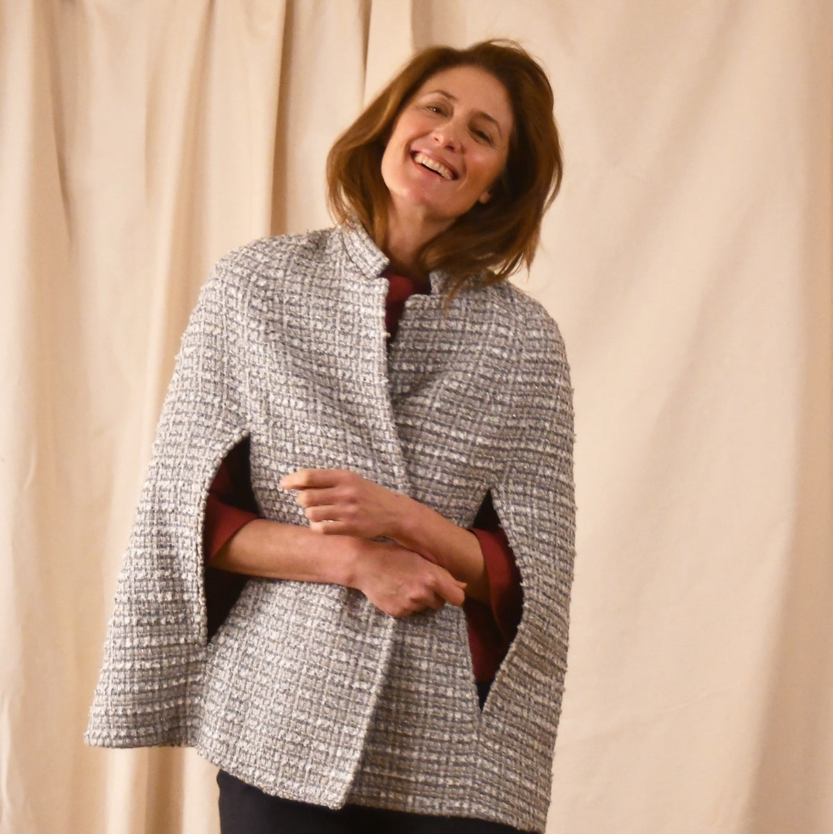 Silver Boucle Cape - Front View