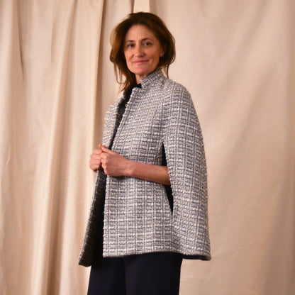 Silver Boucle Cape - Side Closed View