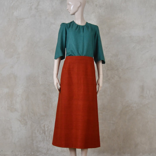 12 –The Simple A-Line Skirt in Burnt Brick Silk Matka
