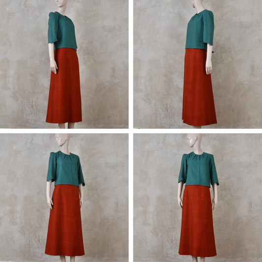 12-14 –The Simple A-Line Skirt in Burnt Brick Silk Matka