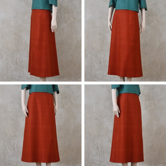 12 –The Simple A-Line Skirt in Burnt Brick Silk Matka