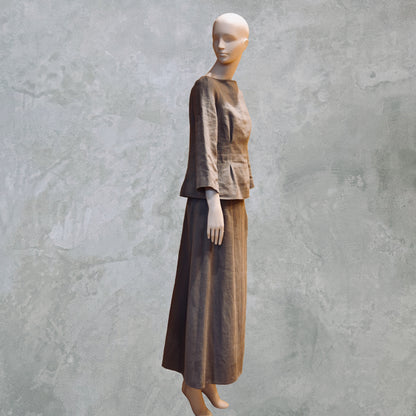 Brown Linen Skirt - Side View