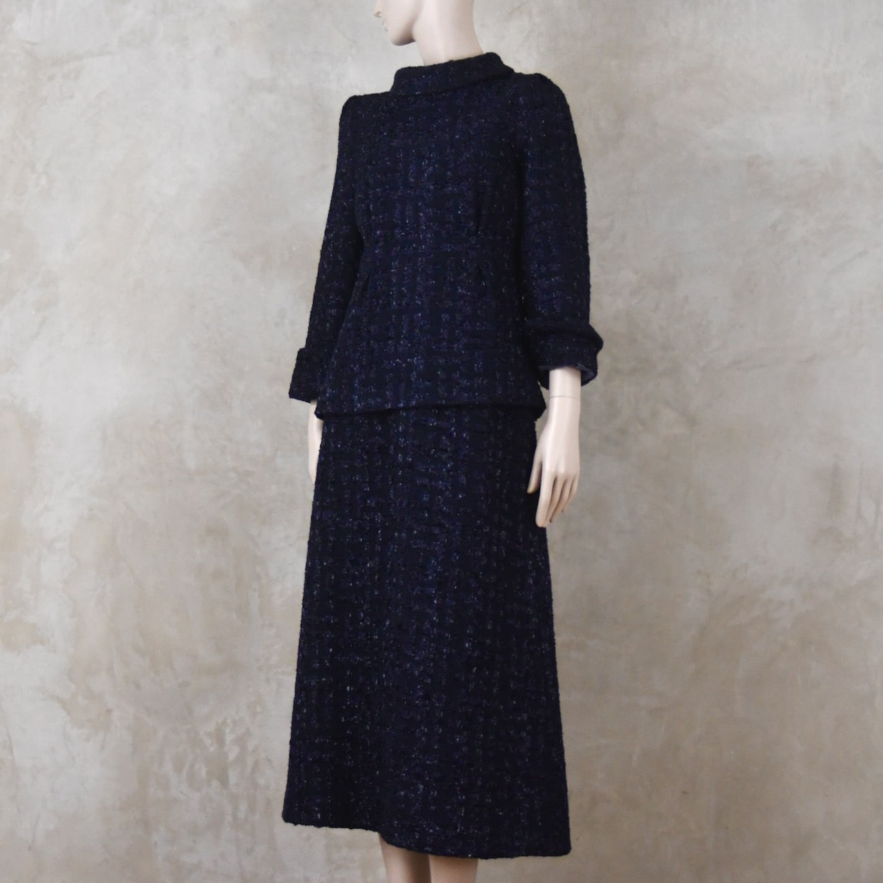The Tunic Top Skirt Suit in Navy Linton Boucle