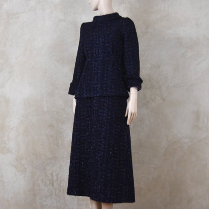 The Tunic Top Skirt Suit in Navy Linton Boucle