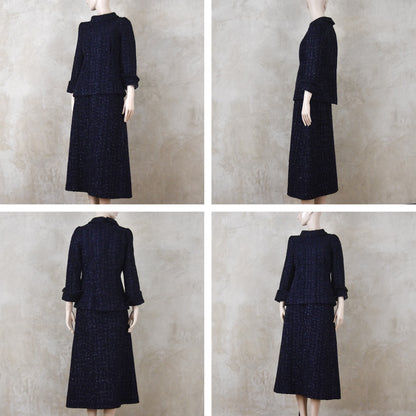 The Tunic Top Skirt Suit in Navy Linton Boucle