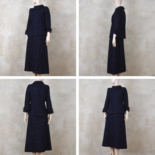 The Tunic Top Skirt Suit in Navy Linton Boucle