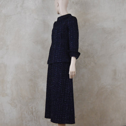 The Tunic Top Skirt Suit in Navy Linton Boucle