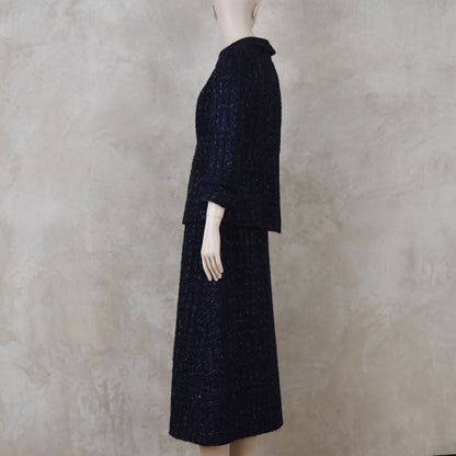 The Tunic Top Skirt Suit in Navy Linton Boucle