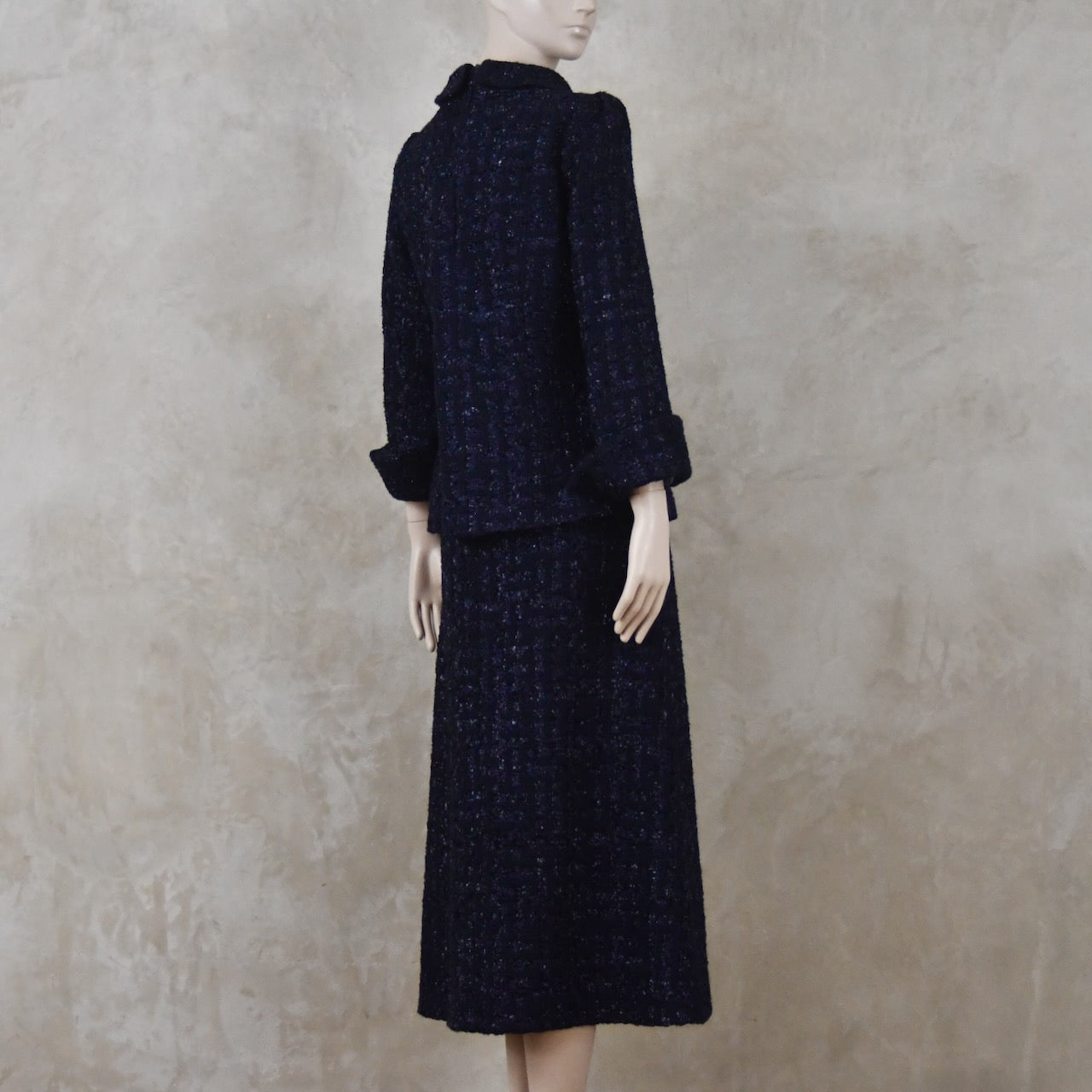 The Tunic Top Skirt Suit in Navy Linton Boucle