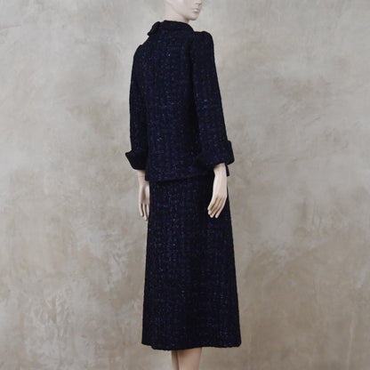 The Tunic Top Skirt Suit in Navy Linton Boucle
