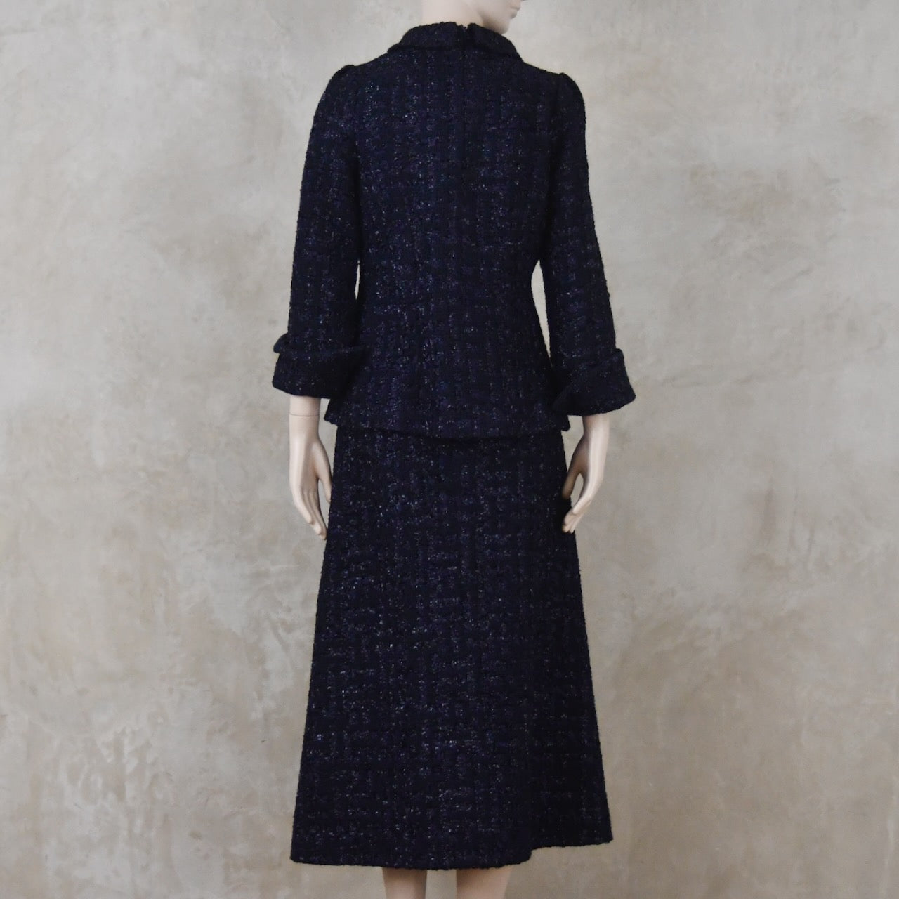 The Tunic Top Skirt Suit in Navy Linton Boucle