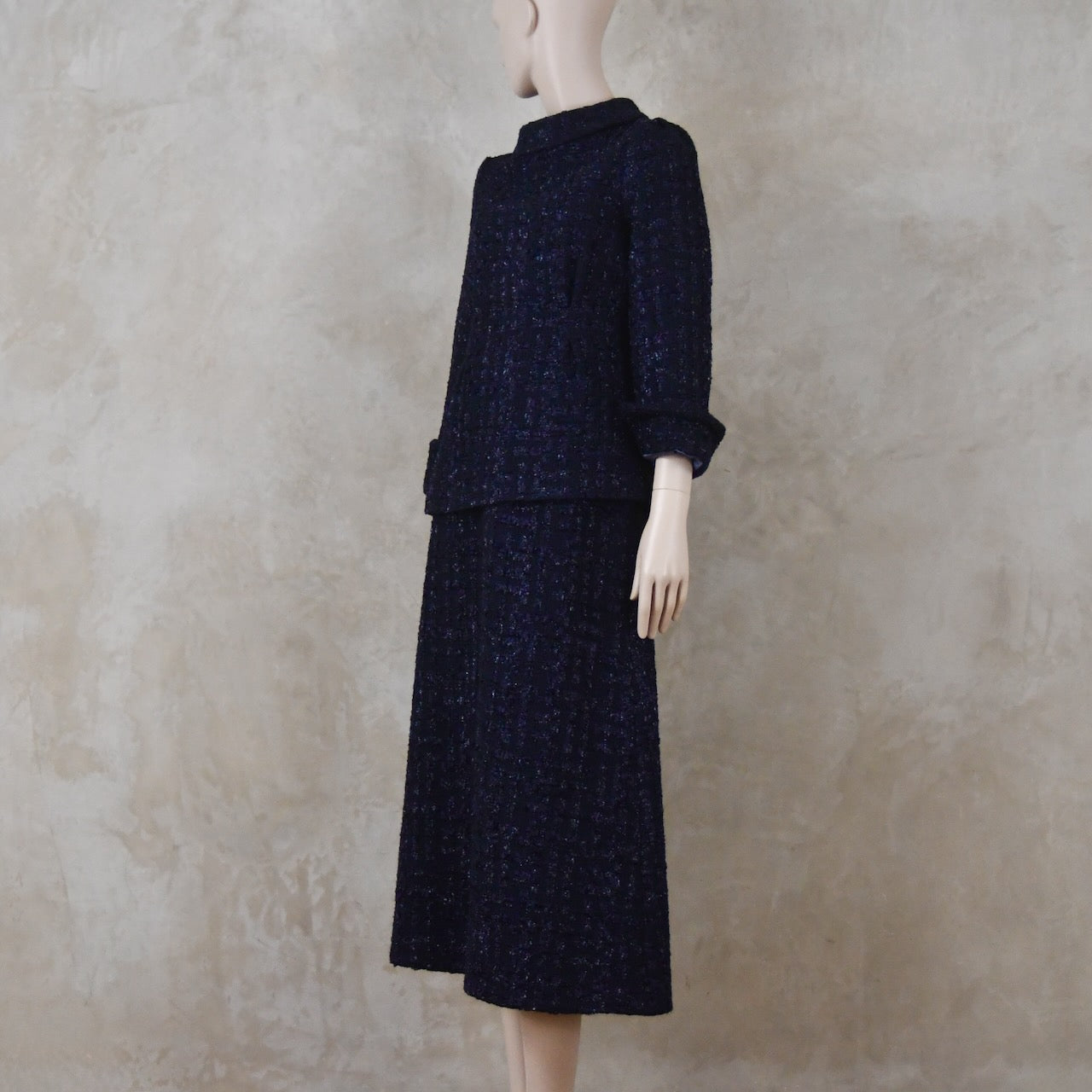 The Tunic Top Skirt Suit in Navy Linton Boucle