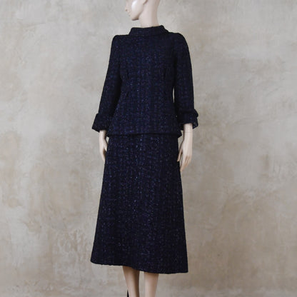 The Tunic Top Skirt Suit in Navy Linton Boucle