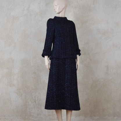 The Tunic Top Skirt Suit in Navy Linton Boucle