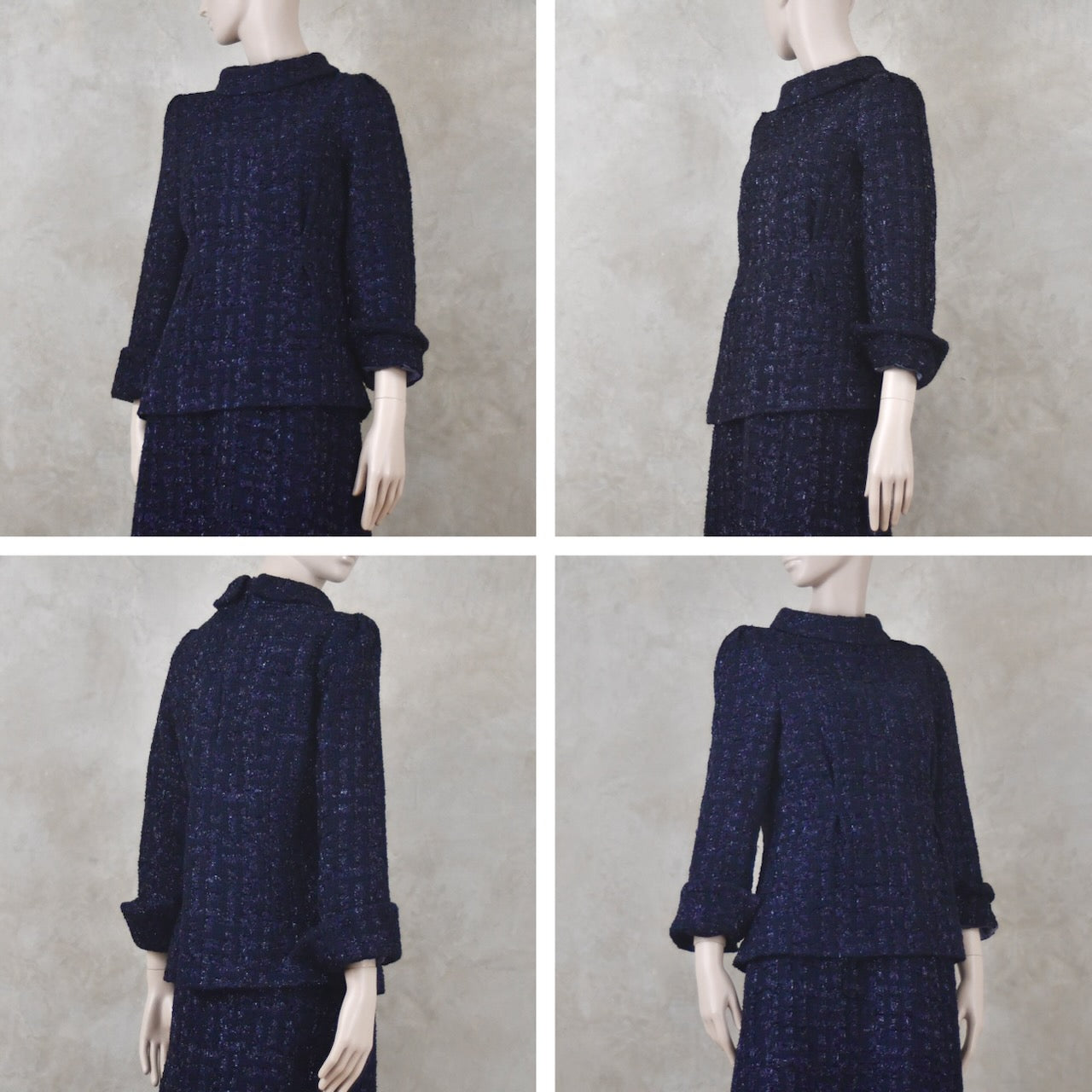 The Tunic Top Skirt Suit in Navy Linton Boucle