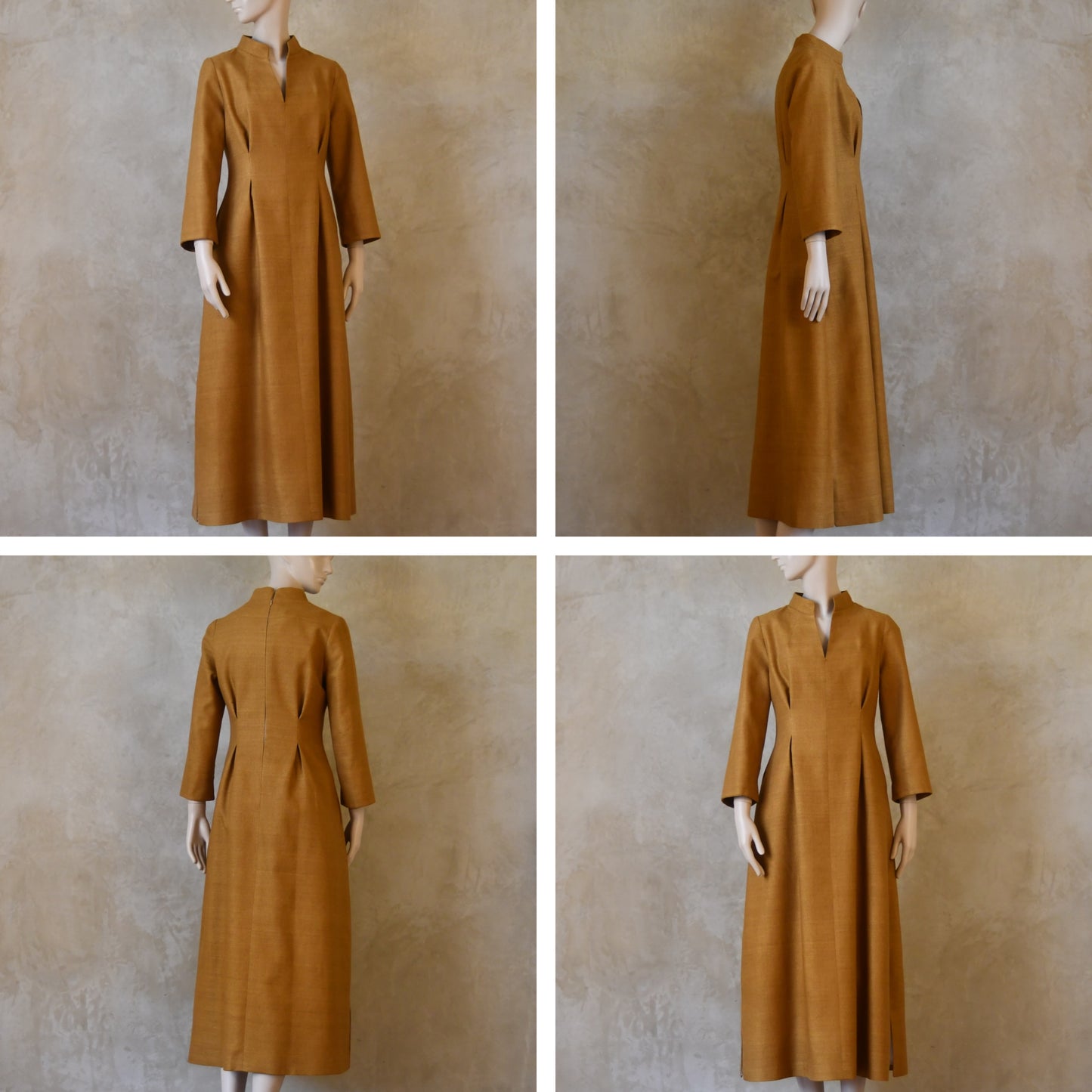 The Waisted Dress in Darker Straw Silk Matka