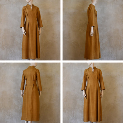 The Waisted Dress in Darker Straw Silk Matka