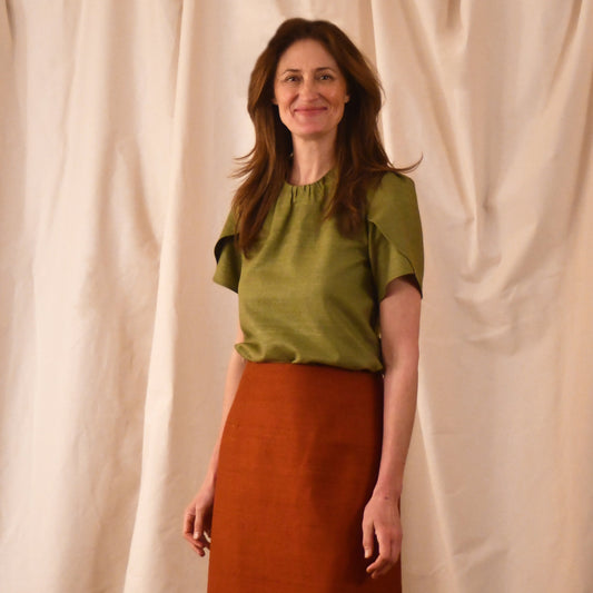 Green Tulip Sleeve Silk Summer Top