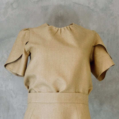 Sand Coloured Tulip Sleeve Silk Summer Top