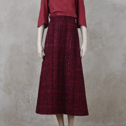 The Waisted A-Line Skirt in Wine Linton Tweeds Boucle