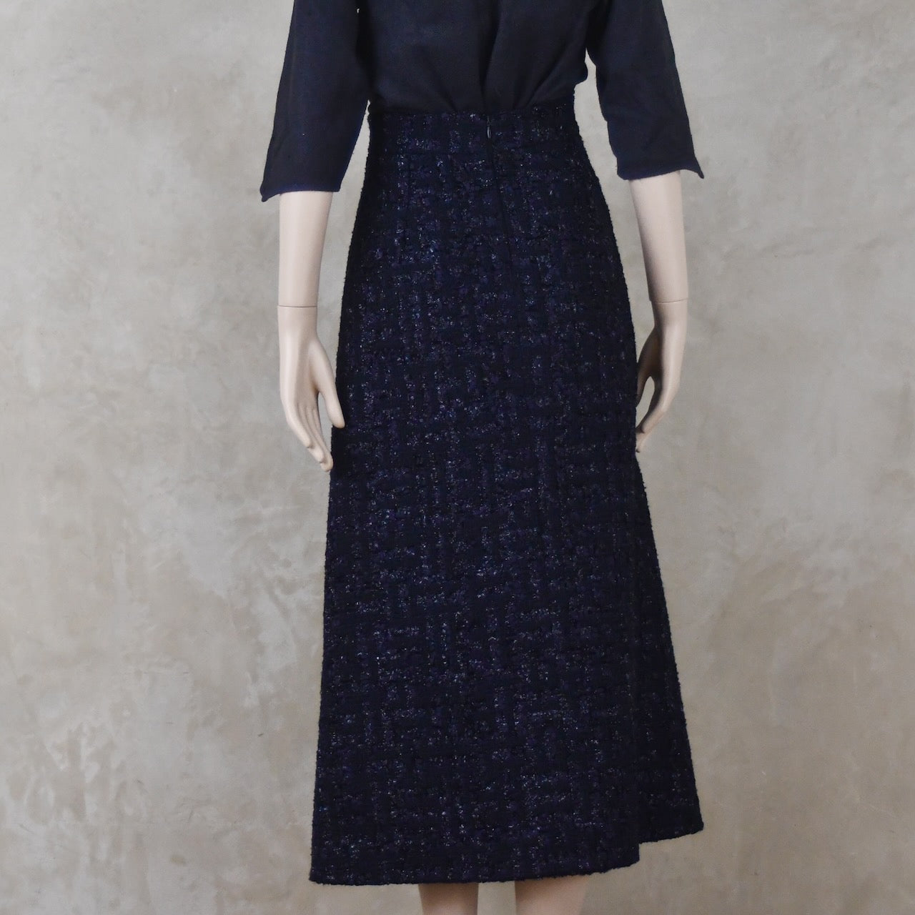 6 – The Waisted A-Line Skirt in Dark Navy Linton Tweeds Boucle