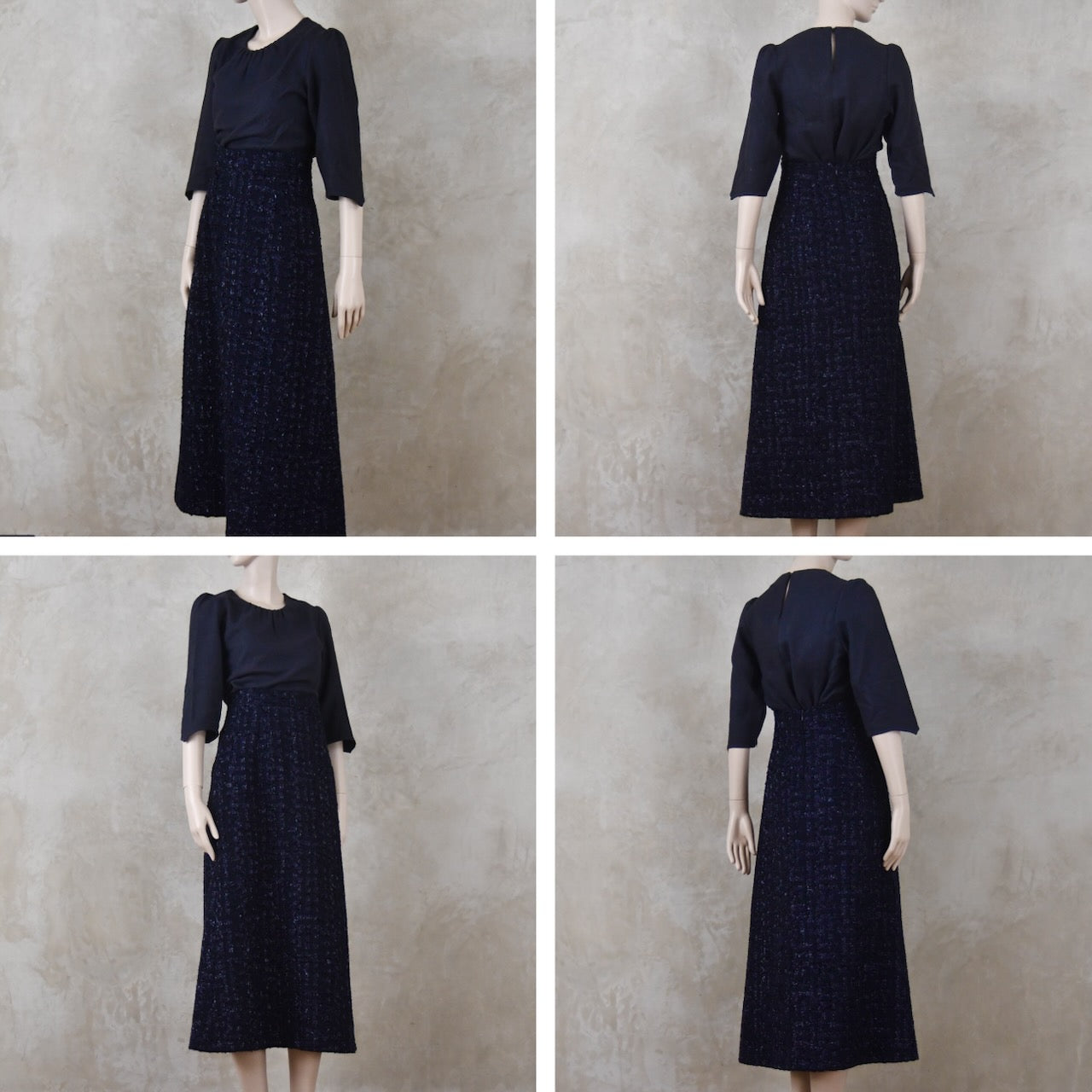 6 – The Waisted A-Line Skirt in Dark Navy Linton Tweeds Boucle