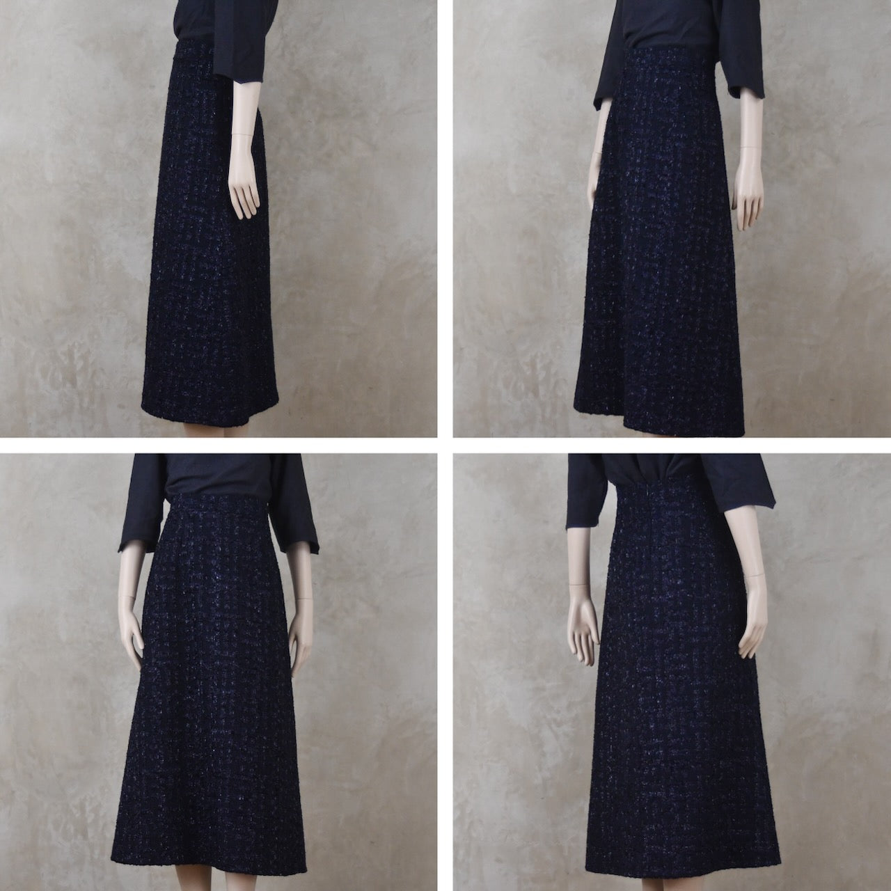 The Tunic Top Skirt Suit in Navy Linton Boucle