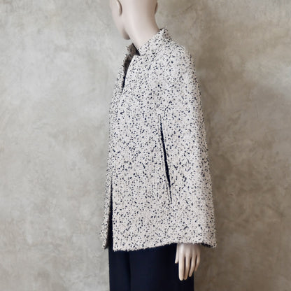 10 – The Clayton Cape in White and Charcoal Boucle
