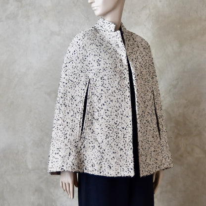 10 – The Clayton Cape in White and Charcoal Boucle