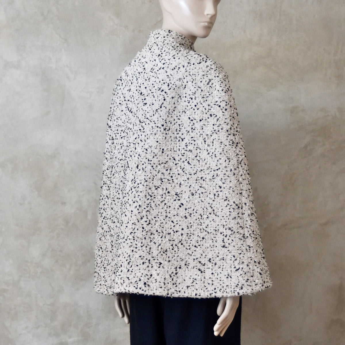 10 – The Clayton Cape in White and Charcoal Boucle