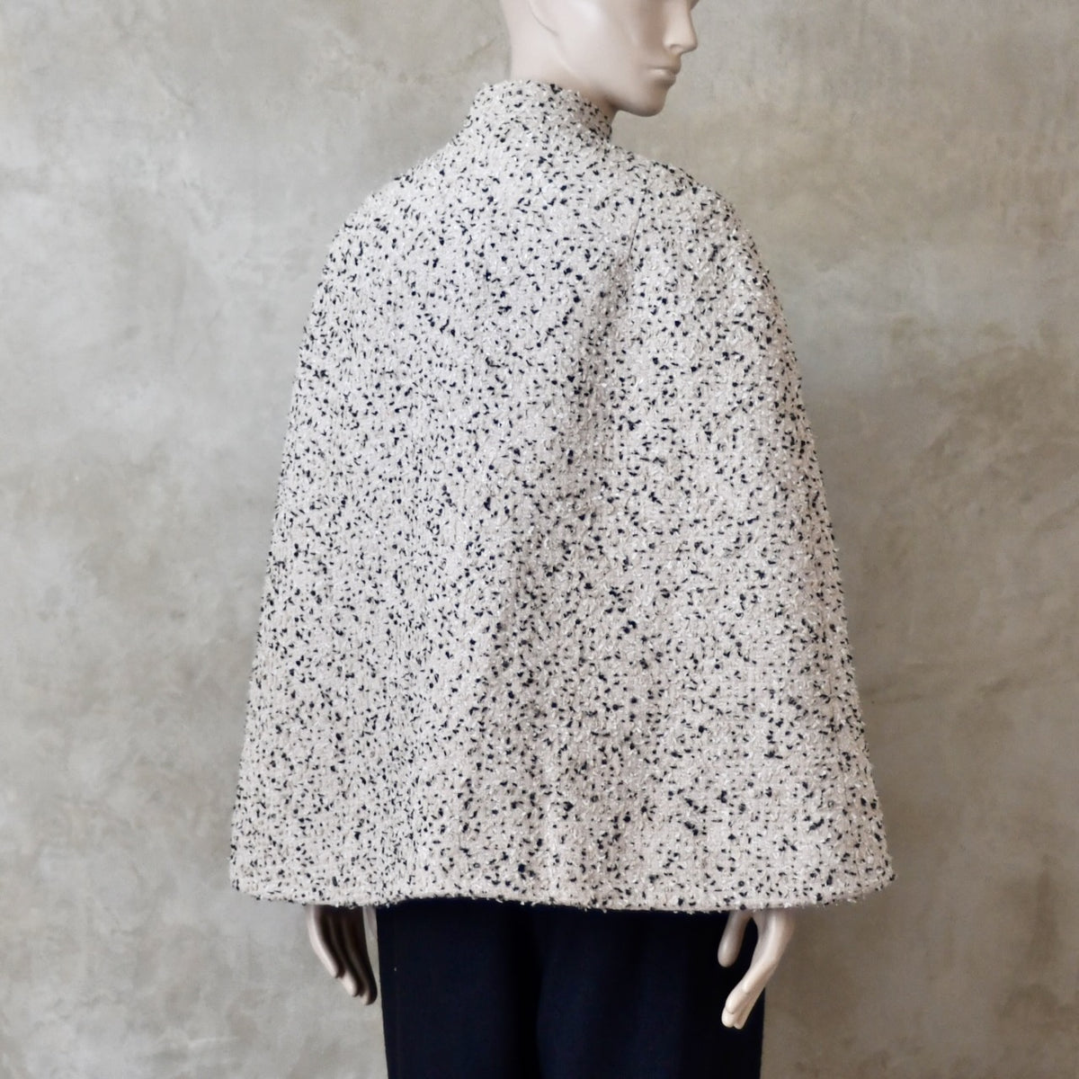 10 – The Clayton Cape in White and Charcoal Boucle