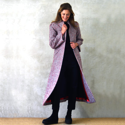 the bell coat in red, ecru and navy wool boucle image 4